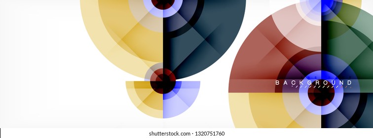 Mínimos círculos geométricos y triángulos de fondo abstracto, diseño tecno moderno, plantilla de afiche, diseño vectorial