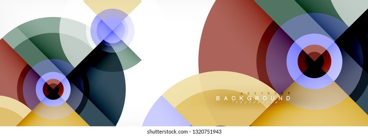 Mínimos círculos geométricos y triángulos de fondo abstracto, diseño tecno moderno, plantilla de afiche, diseño vectorial