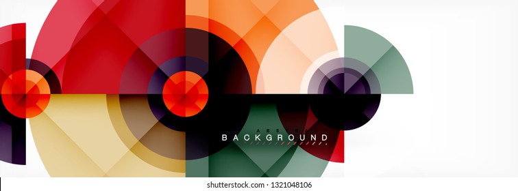 Mínimos círculos geométricos y triángulos de fondo abstracto, diseño tecno moderno, plantilla de afiche, diseño vectorial