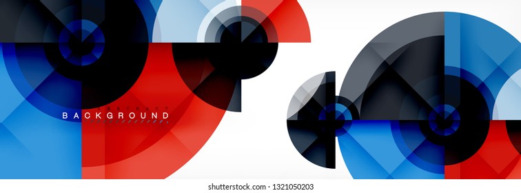 Minimal geometric circles and triangles abstract background, techno modern design, poster template, vector design