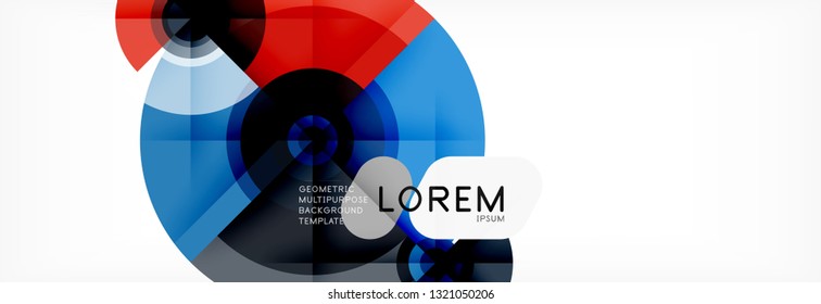 Mínimos círculos geométricos y triángulos de fondo abstracto, diseño tecno moderno, plantilla de afiche, diseño vectorial