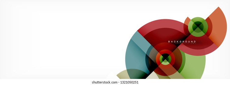 Mínimos círculos geométricos y triángulos de fondo abstracto, diseño tecno moderno, plantilla de afiche, diseño vectorial