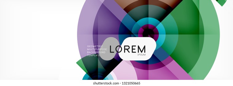 Mínimos círculos geométricos y triángulos de fondo abstracto, diseño tecno moderno, plantilla de afiche, diseño vectorial