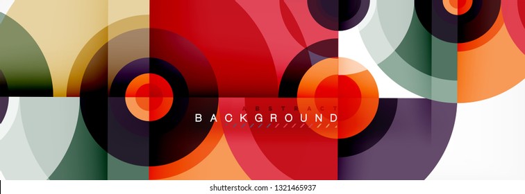 Mínimos círculos geométricos y triángulos de fondo abstracto, diseño tecno moderno, plantilla de afiche, diseño vectorial