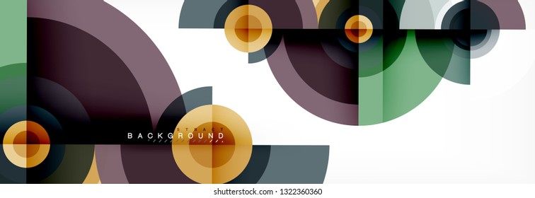 Mínimos círculos geométricos y triángulos de fondo abstracto, diseño tecno moderno, plantilla de afiche, diseño vectorial