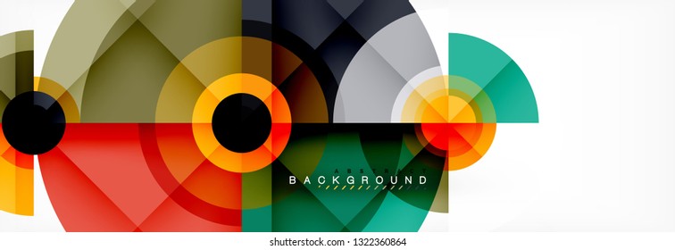 Mínimos círculos geométricos y triángulos de fondo abstracto, diseño tecno moderno, plantilla de afiche, diseño vectorial