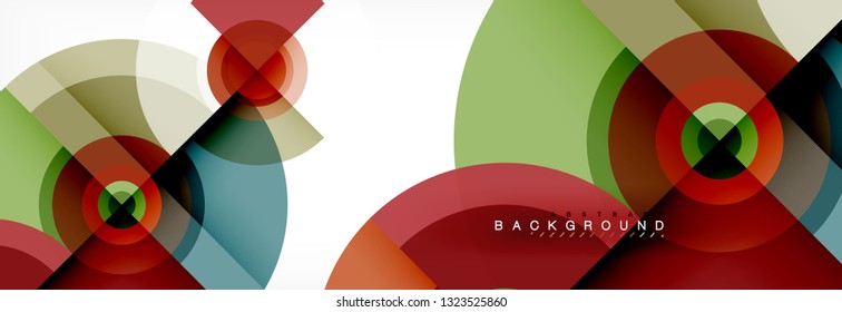Mínimos círculos geométricos y triángulos de fondo abstracto, diseño tecno moderno, plantilla de afiche, diseño vectorial