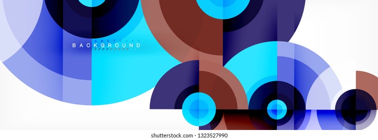 Mínimos círculos geométricos y triángulos de fondo abstracto, diseño tecno moderno, plantilla de afiche, diseño vectorial