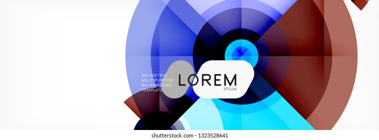 Minimal geometric circles and triangles abstract background, techno modern design, poster template, vector design