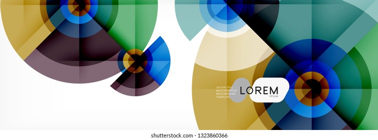 Minimal geometric circles and triangles abstract background, techno modern design, poster template, vector design
