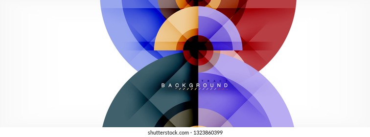 Mínimos círculos geométricos y triángulos de fondo abstracto, diseño tecno moderno, plantilla de afiche, diseño vectorial
