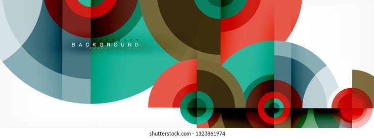 Minimal geometric circles and triangles abstract background, techno modern design, poster template, vector design