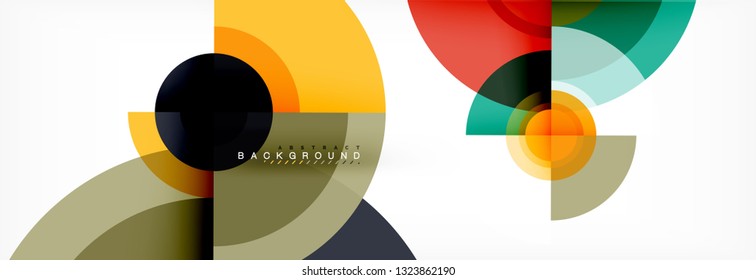 Mínimos círculos geométricos y triángulos de fondo abstracto, diseño tecno moderno, plantilla de afiche, diseño vectorial