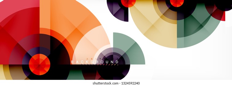 Mínimos círculos geométricos y triángulos de fondo abstracto, diseño tecno moderno, plantilla de afiche, diseño vectorial