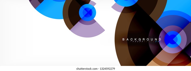 Mínimos círculos geométricos y triángulos de fondo abstracto, diseño tecno moderno, plantilla de afiche, diseño vectorial