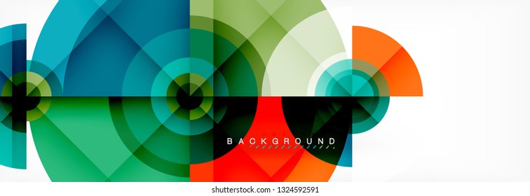 Mínimos círculos geométricos y triángulos de fondo abstracto, diseño tecno moderno, plantilla de afiche, diseño vectorial