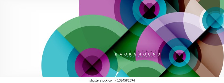 Minimal geometric circles and triangles abstract background, techno modern design, poster template, vector design
