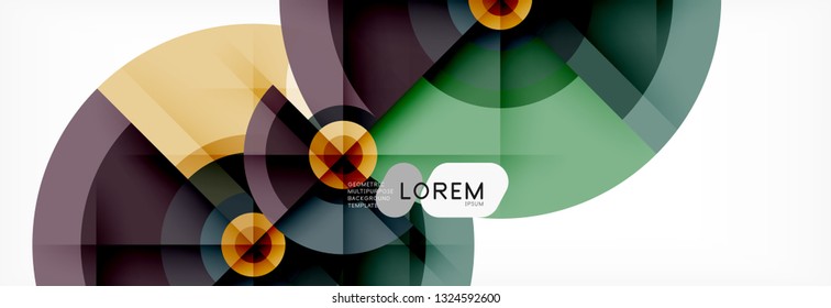 Minimal geometric circles and triangles abstract background, techno modern design, poster template, vector design