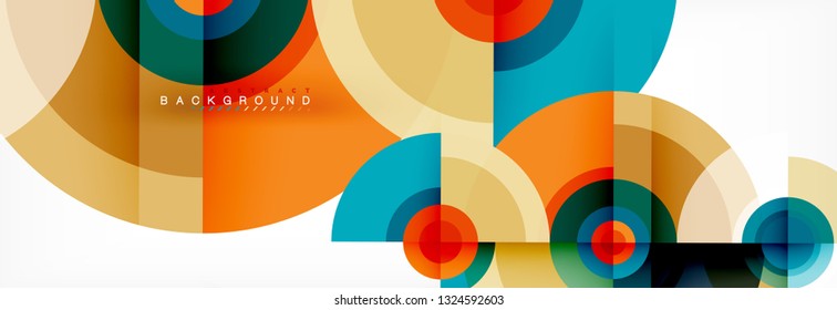 Mínimos círculos geométricos y triángulos de fondo abstracto, diseño tecno moderno, plantilla de afiche, diseño vectorial