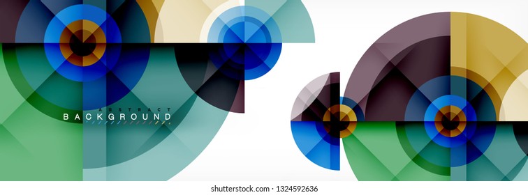 Minimal geometric circles and triangles abstract background, techno modern design, poster template, vector design