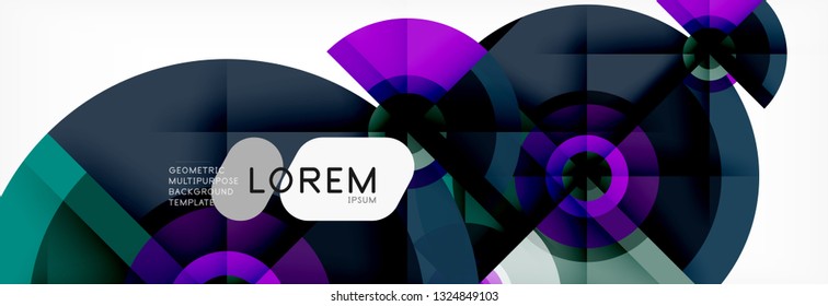 Minimal geometric circles and triangles abstract background, techno modern design, poster template, vector design