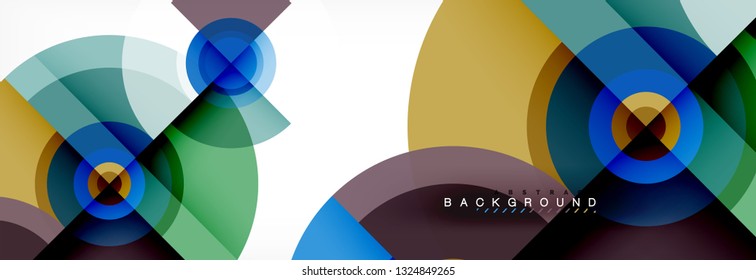 Minimal geometric circles and triangles abstract background, techno modern design, poster template, vector design