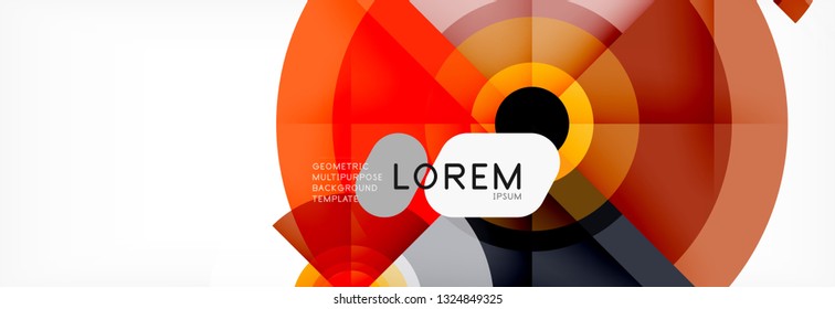 Mínimos círculos geométricos y triángulos de fondo abstracto, diseño tecno moderno, plantilla de afiche, diseño vectorial