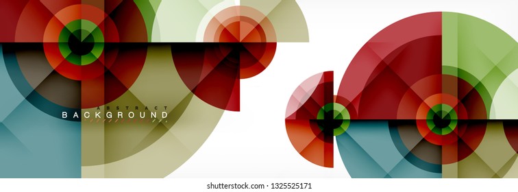 Mínimos círculos geométricos y triángulos de fondo abstracto, diseño tecno moderno, plantilla de afiche, diseño vectorial