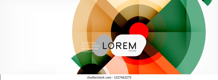 Mínimos círculos geométricos y triángulos de fondo abstracto, diseño tecno moderno, plantilla de afiche, diseño vectorial