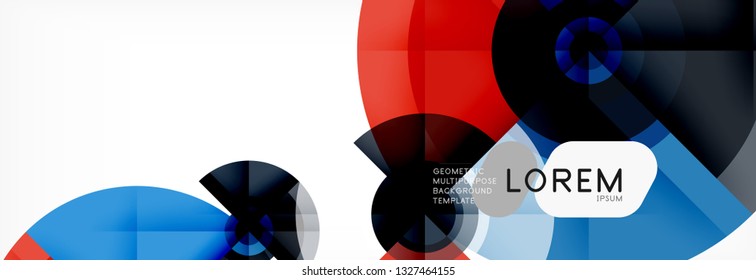 Mínimos círculos geométricos y triángulos de fondo abstracto, diseño tecno moderno, plantilla de afiche, diseño vectorial