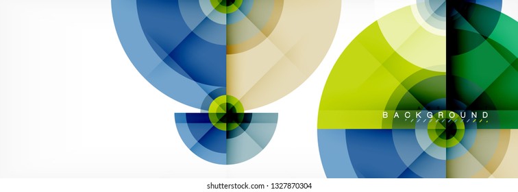 Minimal geometric circles and triangles abstract background, techno modern design, poster template, vector design