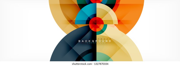 Mínimos círculos geométricos y triángulos de fondo abstracto, diseño tecno moderno, plantilla de afiche, diseño vectorial