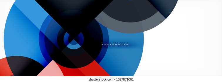 Mínimos círculos geométricos y triángulos de fondo abstracto, diseño tecno moderno, plantilla de afiche, diseño vectorial