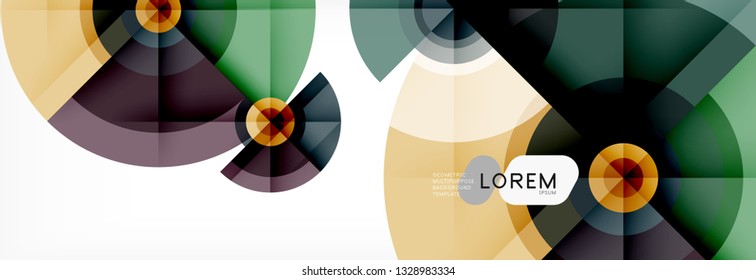 Minimal geometric circles and triangles abstract background, techno modern design, poster template, vector design
