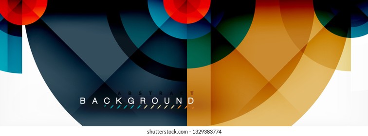 Mínimos círculos geométricos y triángulos de fondo abstracto, diseño tecno moderno, plantilla de afiche, diseño vectorial