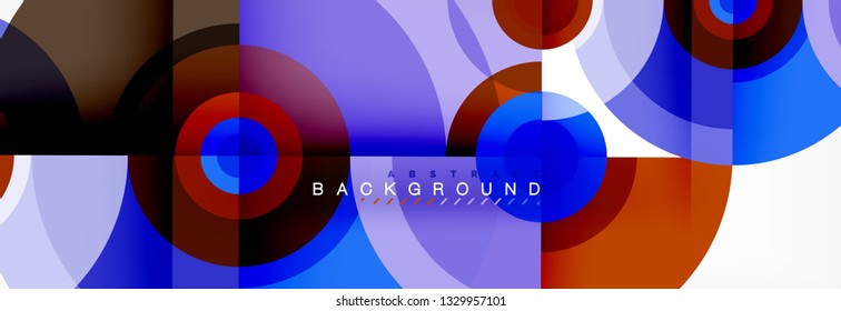 Mínimos círculos geométricos y triángulos de fondo abstracto, diseño tecno moderno, plantilla de afiche, diseño vectorial