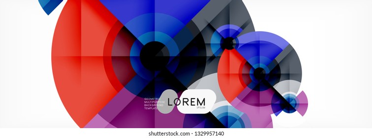 Minimal geometric circles and triangles abstract background, techno modern design, poster template, vector design