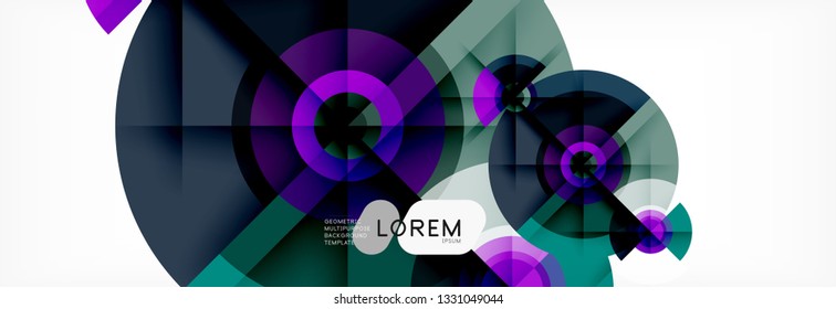 Minimal geometric circles and triangles abstract background, techno modern design, poster template, vector design