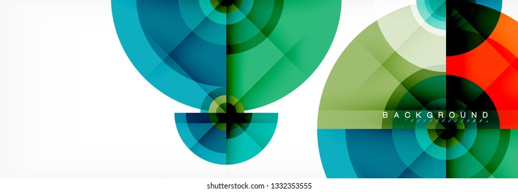 Minimal geometric circles and triangles abstract background, techno modern design, poster template, vector design
