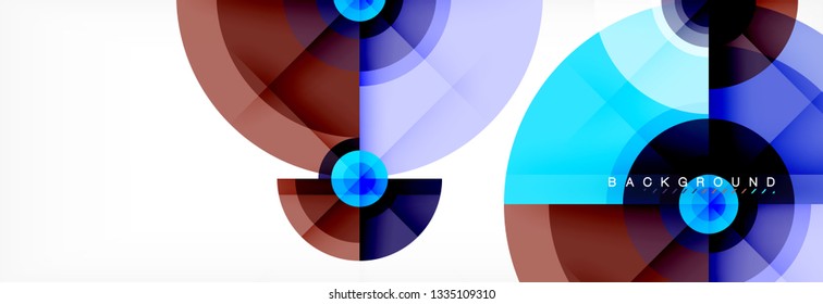 Minimal geometric circles and triangles abstract background, techno modern design, poster template, vector design