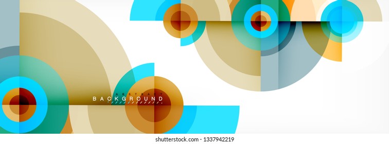 Minimal geometric circles and triangles abstract background, techno modern design, poster template, vector design