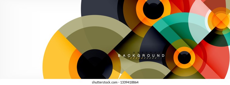 Minimal geometric circles and triangles abstract background, techno modern design, poster template, vector design