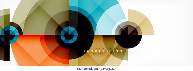 Minimal geometric circles and triangles abstract background, techno modern design, poster template, vector design