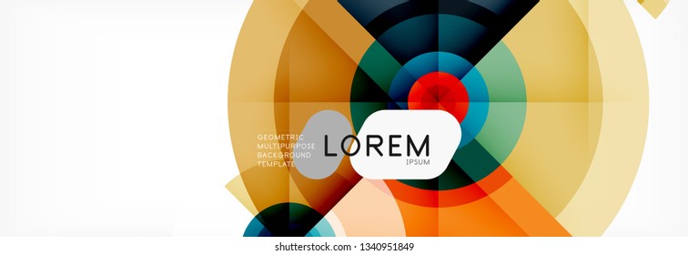 Minimal geometric circles and triangles abstract background, techno modern design, poster template, vector design
