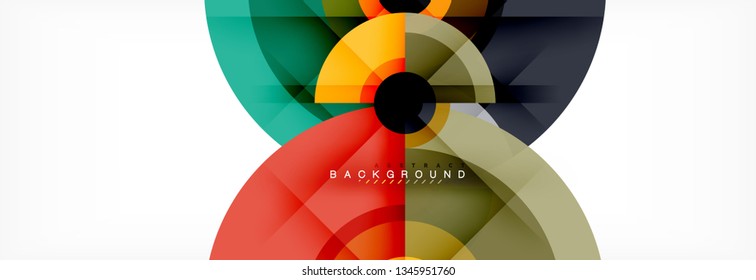 Minimal geometric circles and triangles abstract background, techno modern design, poster template, vector design