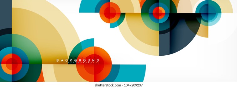 Minimal geometric circles and triangles abstract background, techno modern design, poster template, vector design
