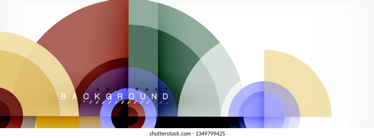 Mínimos círculos geométricos y triángulos de fondo abstracto, diseño tecno moderno, plantilla de afiche, diseño vectorial