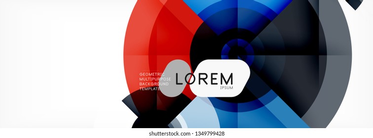 Minimal geometric circles and triangles abstract background, techno modern design, poster template, vector design