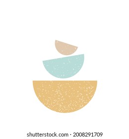 Minimal geometric composition. Semi circles in balance with grunge texture. Vector illustration, flat design