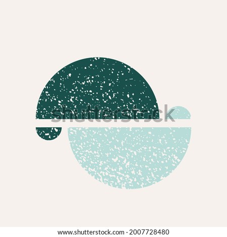 Minimal geometric composition. Semi circles in balance with grunge texture. Vector illustration, flat design